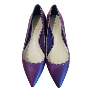 Coach purple leather lazer cut scalloped flats NEW